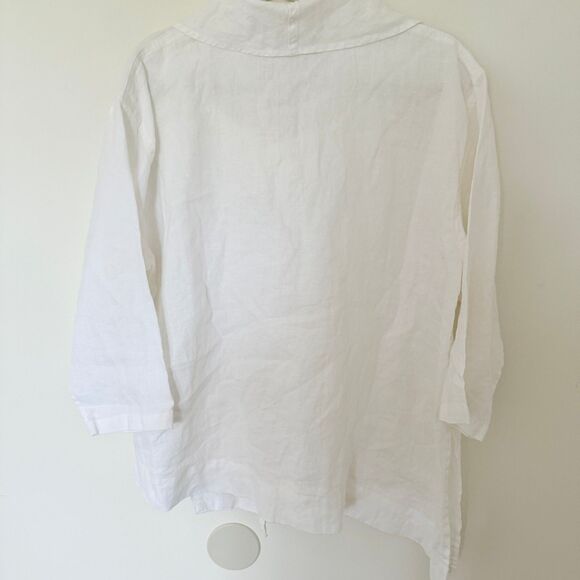 Stijfselkissie Linen Tunic Top Lagenlook Artsy Cowl Neck Asym Hem Pocket Sz M - Picture 2 of 9